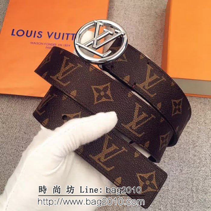 路易威登LV Monogram帆布 圓形LV logo 男士皮帶 LHG1224